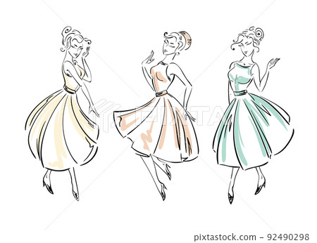 Set of fashion freehand dresses collection sketches 92490298