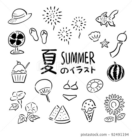 Summer illustration set-handwritten monochrome Summer illustration set-handwritten monochrome 92491194