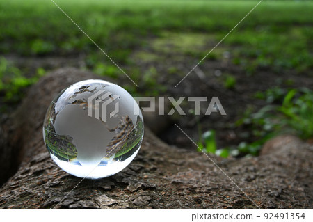 Image of glass globe placed on stump SDGs, environmental protection, peace, etc. Image of glass globe placed on stump SDGs, environmental protection, peace, etc. 92491354