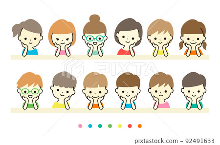 Children with cheeks in front of the desk Children with cheeks in front of the desk 92491633