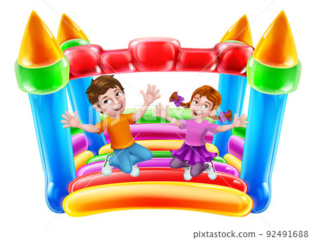 Bouncy House Castle Jumping Girl Boy Kids Cartoon Bouncy House Castle Jumping Girl Boy Kids Cartoon 92491688