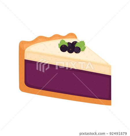 Piece of black currant cheesecake. Blackcurrant pie isolated on white background, vector illustration 92491879