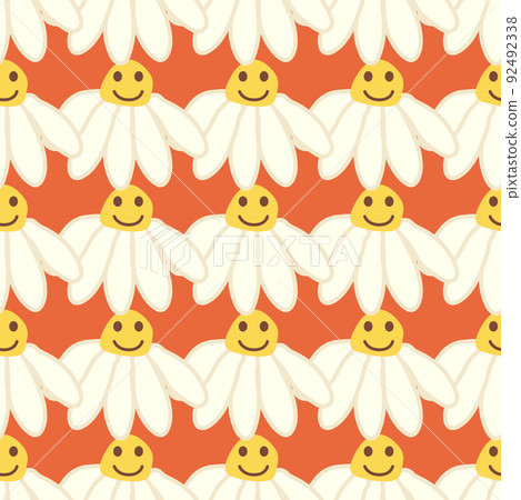 Chamomile smile 1970 pattern. Groovy daisy retro seamless pattern 92492338