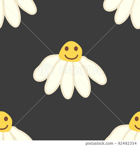 Chamomile smile 1970 pattern. Groovy daisy retro seamless pattern Chamomile smile 1970 pattern. Groovy daisy retro seamless pattern 92492354