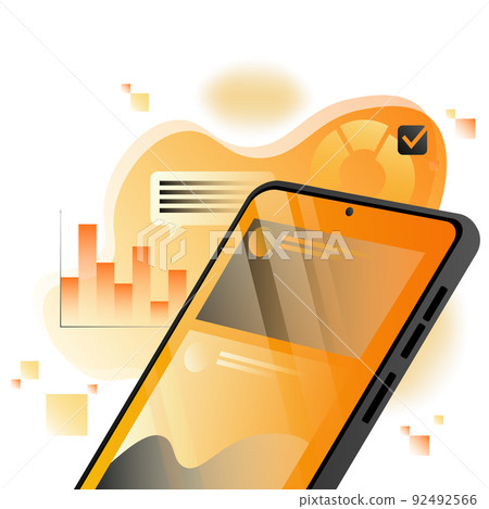 Detailed Application Illustration. Smartphone screen, graphs and messages on white background Detailed Application Illustration. Smartphone screen, graphs and messages on white background 92492566