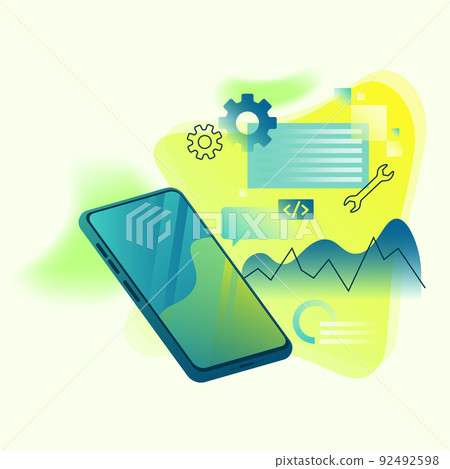 Application Abstract Illustration. Smartphone, charts and gears 92492598
