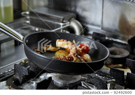 Process of frying seafood with vegetables. Seafood recipes Process of frying seafood with vegetables. Seafood recipes 92492600