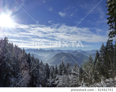 Winter hiking tour to Seekarkreuz mountain and Lengrieser hut, Bavaria, Germany 92492741
