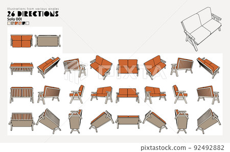 各種角度的複古沙發插畫 各種角度的複古沙發插畫 92492882