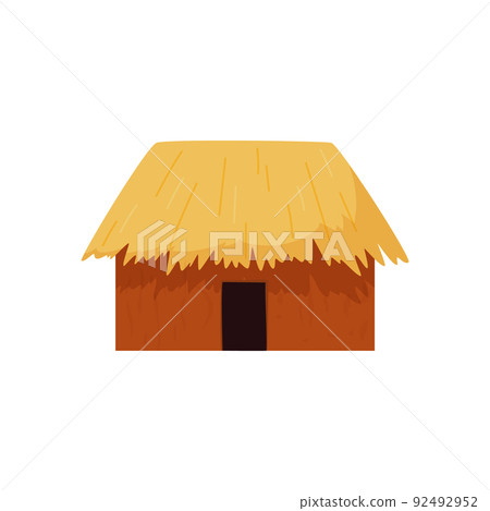 Small village hut with thatched roof, flat vector illustration isolated on white. Small village hut with thatched roof, flat vector illustration isolated on white. 92492952