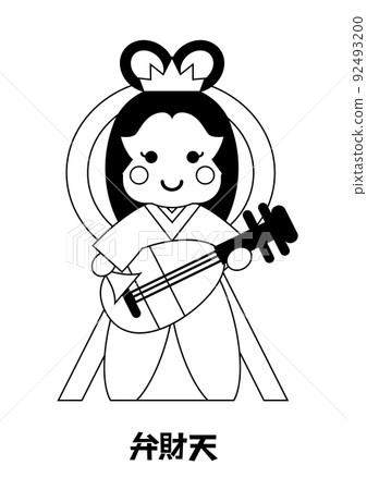 弁財天插圖 七幸運神輪廓黑色 弁財天插圖 七幸運神輪廓黑色 92493200