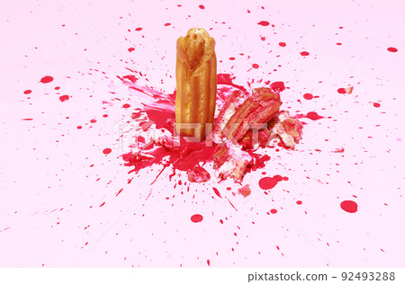 Image of delicious french eclair with strawberry filling cream isolated over pink background Image of delicious french eclair with strawberry filling cream isolated over pink background 92493288