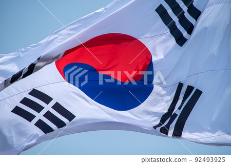 Flag of South Korea against the blue sky 92493925