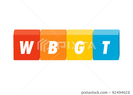 帶有WBGT字符的4色立方體--中暑警告警報/熱指數圖像材料 帶有WBGT字符的4色立方體--中暑警告警報/熱指數圖像材料 92494028