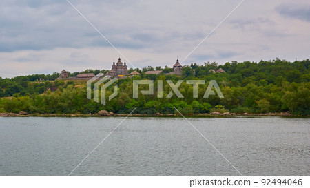 View of the wooden church in the National Reserve Zaporizhzhia Sich 92494046