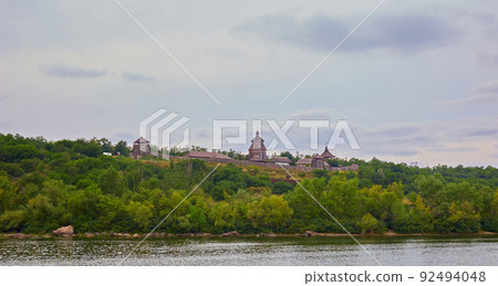 Beautiful view on the Khortytsia island, Zaporizhzhia, Ukraine. Beautiful view on the Khortytsia island, Zaporizhzhia, Ukraine. 92494048