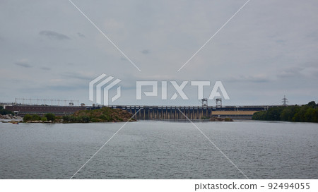 DniproGES in Zaporozhye. Hydroelectric power station on the Dnipro River 92494055
