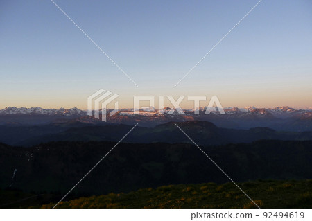 Sunset mountain panorama at Hochgrat mountain, Bavaria, Germany Sunset mountain panorama at Hochgrat mountain, Bavaria, Germany 92494619