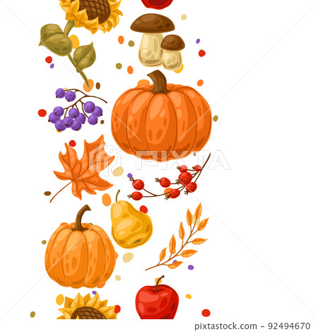 Seamless pattern with autumn plants. Harvest illustration of vegetables and leaves. 92494670