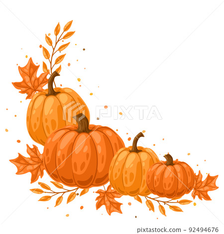 Background with pumpkins and leaves. Decorative image of autumn vegetable and plant. Background with pumpkins and leaves. Decorative image of autumn vegetable and plant. 92494676