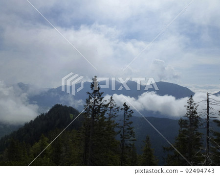 Mountain hiking tour to Notkarspitze mountain, Ammergau Alps, Germany 92494743