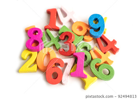 Math number colorful on white background, education study mathematics learning teach concept. 92494813