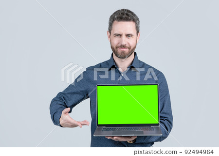 webinar pc advertisement. businessman presenting product. presentation on computer. webinar pc advertisement. businessman presenting product. presentation on computer. 92494984