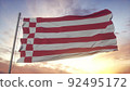 Bremen flag, Germany, waving in the wind, sky and sun background. 3d illustration 92495172