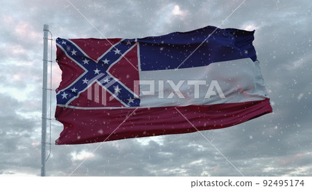 Old Mississippi winter flag with snowflakes background. United States of America. 3d illustration Old Mississippi winter flag with snowflakes background. United States of America. 3d illustration 92495174