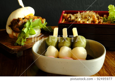 Color Dango in ceramic bowl Japanese dumping good tesr food travel cuisine 92495977