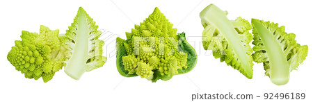 Romanesco broccoli cabbage or Roman Cauliflower isolated on white background with full depth of field 92496189