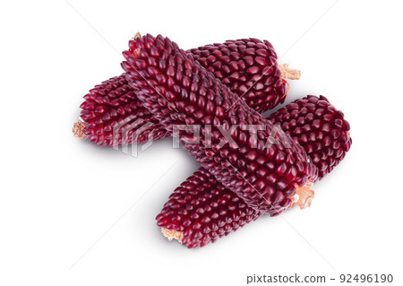 Purple corn or maize isolated on white background with full depth of field. Top view. Flat lay Purple corn or maize isolated on white background with full depth of field. Top view. Flat lay 92496190