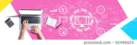 Telehealth theme with person using a laptop Telehealth theme with person using a laptop 92496829