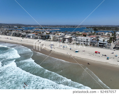 Aerial view of Mission Bay and beach in San Diego during summer, California. USA. Aerial view of Mission Bay and beach in San Diego during summer, California. USA. 92497057