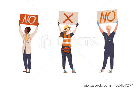 Protesting people of different professions set. Protesters demonstrating with placards vector illustration 92497274