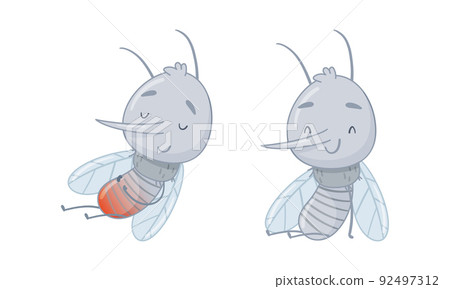 Cute mosquito set. Funny well fed parasitic insect characters cartoon vector illustration Cute mosquito set. Funny well fed parasitic insect characters cartoon vector illustration 92497312