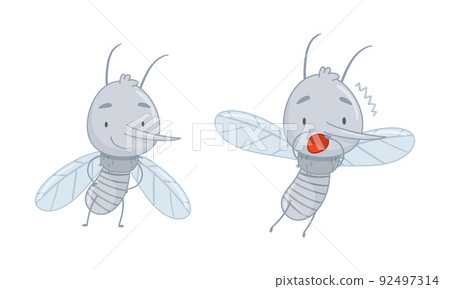Cute mosquito set. Funny quivering and flying parasitic insect character cartoon vector illustration Cute mosquito set. Funny quivering and flying parasitic insect character cartoon vector illustration 92497314