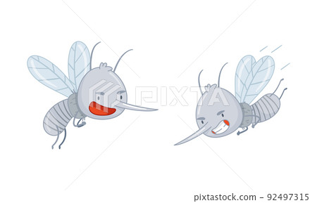 Cute mosquito set. Flying funny parasitic insect character cartoon vector illustration Cute mosquito set. Flying funny parasitic insect character cartoon vector illustration 92497315