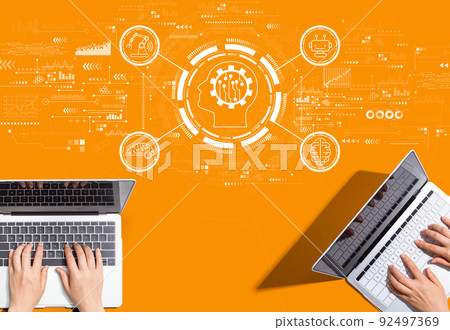 Future technology concept with people working together 92497369