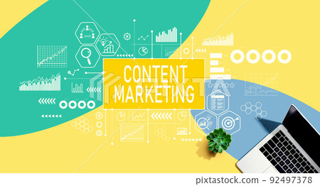Content marketing theme with a laptop computer Content marketing theme with a laptop computer 92497378