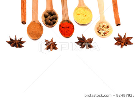 spicy fragrant spices in spoons spicy fragrant spices in spoons 92497923