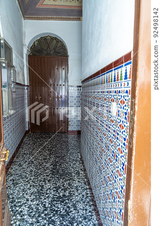 Moorish tile patterns of architectural decoration of private buildings in Zafra, Extremadura, Spain Moorish tile patterns of architectural decoration of private buildings in Zafra, Extremadura, Spain 92498142