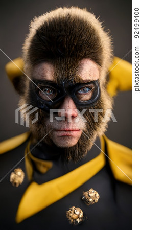 Portrait of a fantasy superhero monkey. Ambitious and brave hero monkey. A symbol of leadership, inner strength, power, motivation. The concept of superheroes. 92499400