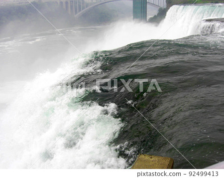 Niagara Falls, where water rushes down from the upper reaches of the river seen from the New York side Niagara Falls, where water rushes down from the upper reaches of the river seen from the New York side 92499413