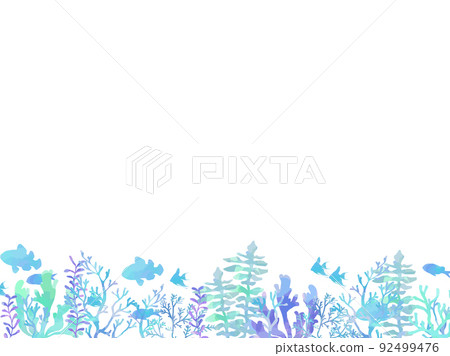 Hand drawn sea illustrations, seaweed and tropical fish, watercolor style 92499476