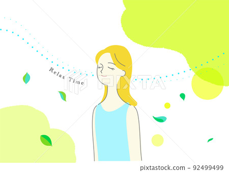 A woman relaxing in a forest bath 92499499