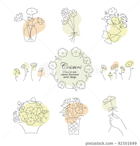 [Vector] Hand-painted cosmos illustration set / line drawing background single color 92501699
