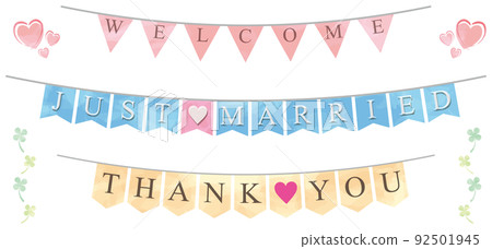 Watercolor style garland set wedding Ver - Stock Illustration [92501945