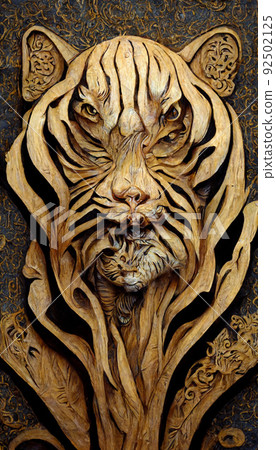Royal surrealistic abstract tiger. Growling tiger watching his prey. The concept of the hunter. Royal surrealistic abstract tiger. Growling tiger watching his prey. The concept of the hunter. 92502125