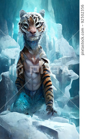 Royal surrealistic abstract tiger. Growling tiger watching his prey. The concept of the hunter. 92502356